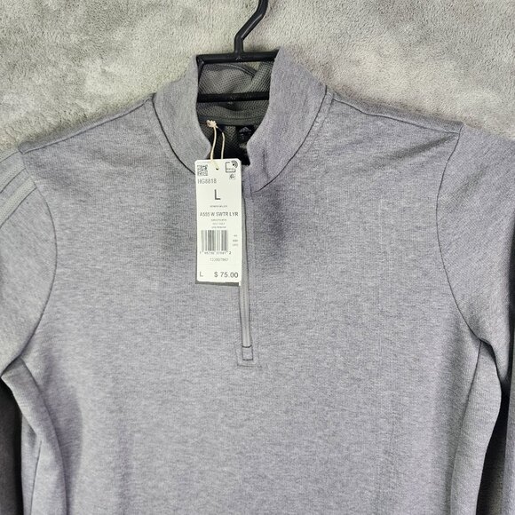 Mens Gray Adidas Pullover Sweatshirt Long Sleeve 1/2 Zip Mock Neck Size L - Picture 4 of 14